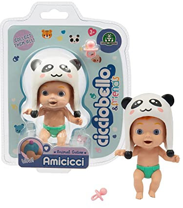 Cicciobello - Animal Cuties Panda Boy, Mini-Figur mit Tierhut und Zopf auf der Windel, für Mädchen ab 3 Jahren, CC038100, Giochi Preziosi