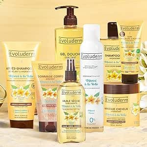 EVOLUDERM - Routine Hydratante 8 produits Corps & Cheveux + Pince Cheveux Offerte - Monoï à la Folie - Ingrédients d'Origine Naturelle - Végan - Fabrication Française - Idée Cadeau