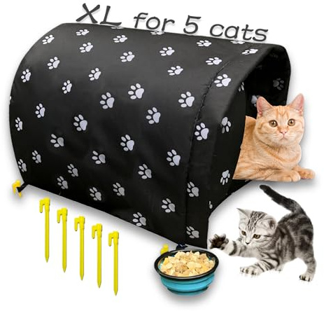 Size XL Cats Shelter Big for 5 Adult Cats Outdoor Feral Cat House for Winter, Waterproof and Warm Cat House Outdoor Insulated,Foldable Cotton Filled Thicken Stray Cats Dogs Tent Shelter (Blue Bowl)