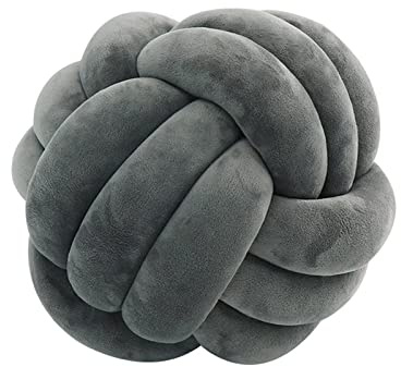 Edumov Soft Knot Ball Pillow, Round Throw Pillows, Hand-woven Velvet Cushion, Cuddle Cushion, Plush Pillow, Kids Cushions, Knot Cushion, Throw Pillows for Bed Sofa, Dark Gray, 20cm