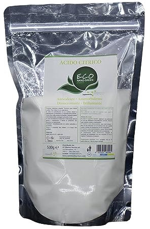 ECONANO GREEN PROJECT - Acido Citrico 500 grammi per lavatrice per pulizia - Cura lavastoviglie decalcificante naturale - con campione gratuito di detersivo multiuso