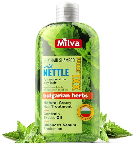 Milva Brennnessel Shampoo für fettiges Haar - 500 ml, Haarshampoo für schnell nachfettende Kopfhaut und Schuppen, Tiefenreinigung und Volumen, mit Brennnessel-Extrakt, ohne Silikone und Parabene