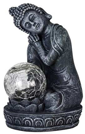 EGLO trädgårdsdekoration Buddha Z_Solar, solarlampa utomhus | solarlampa för trädgård, plast i grått med glasboll, klart vitt, IP44