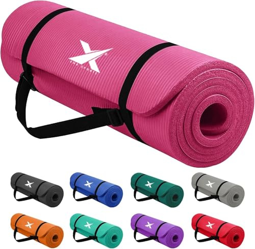 Xn8 Sports Yoga mat 10mm & 15mm Thick NBR Exercise Mat - Non-Tearable Pilates Mat with Extra Carry Strap - Yoga Mats for Women Men for Aerobics Lunges Planks Indoor & Outdoor 61Lx20Wx1.5 & 1Th