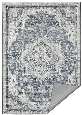 SONGMICS HOME Vintage Teppich, 160 x 230 cm, Wohnzimmerteppich, Schlafzimmerteppich, Waschbarerteppich, Rutschfester Teppich, für Küche, Flur, Esszimmer, Taubengrau TAR033G01
