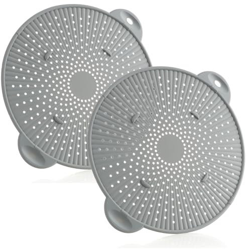 COM-FOUR® 2x Couvercles en silicone pour casseroles et poêles, résistants à la chaleur et sans BPA - couvercles vapeur contre les taches de graisse et d'éclaboussures (02 pièces - Ø 28,5 cm gris)