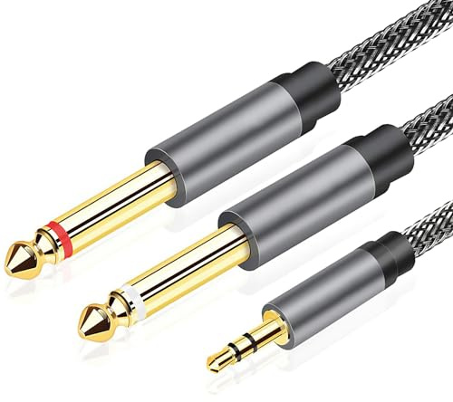Wonvify Cavo Audio Jack 3,5mm a Doppio 6,35mm, Cavo Jack Mono Stereo Aux In, Splitter da 3,5 mm 1/8 TRS a Doppio 6,35 mm 1/4 TS Mono, per Collegare Smartphone, Tablet, Amplificatore