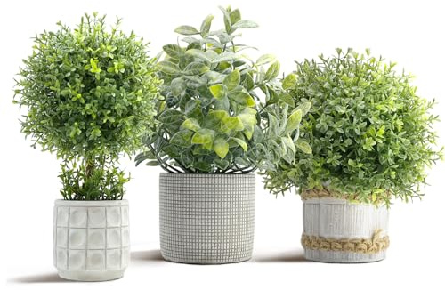 YVONNEYI 3 Stück Kunstpflanze, Buchsbaum Künstlich im Beton-Töpfen, Künstliche Pflanzen wie echt für Home Wohnzimmer Badezimmer Schlafzimmer Küche Tisch Büro Zimmer Deko