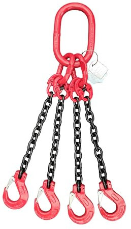 Anschlagkette 4-Strang 8mm nach EN 818-4 hochfest und geprüft Tragfähigkeit:4,25t Beschlagteile nach EN 1677-2 Kettengehänge Krankette Länge:1m Lasthaken mit Sicherung