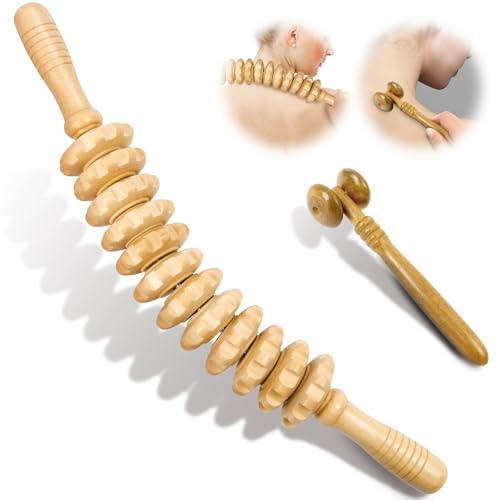 ACWOO Fascia Roller Wood, 2 Delar Fascia Stick Wood, Massage Roller Trä, Anti Celluliter Massage Massager för Muskelavslappning, Kroppsformning, Gua Sha Massage