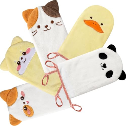 PHOGARY 5-Pack Microfiber Body Wash Mitts, 4.5×9 inch Super Absorbent & Soft Face Washcloths Gloves in Cute Animal Style - Gentle Scrub for Baby, Toddler, and Kids Bath and Shower