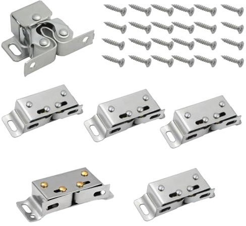 YAPKOLV 6 Piezas Cierre de Doble Rodillo para Muebles, Cierre de Cajón de Camping con Tornillos, Pestillo Metálico para Puerta de Armario, Librero y Ropero (Plata)(3 Tamaños)