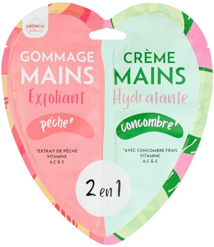 Feel Natural - Duo Gommage - Crème Hydratante Mains - Exfoliant - Nettoyant - Purifiant - Soin Intensif Complet Peau - Pêche et Concombre - 300 grs