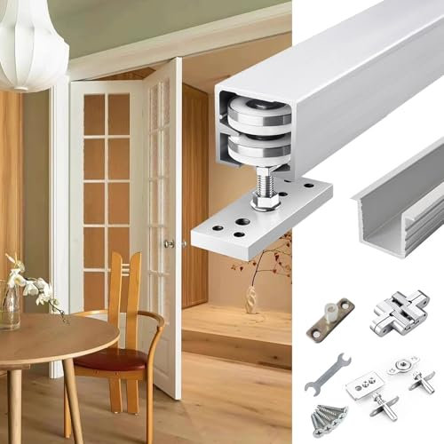 HWLL Sliding Door Kit Bifold Sliding Barn Door Hardware Track Kit, 48 64 76 Ceiling Mount Box Rail Track Set, Living Room Kitchen Pocket Door Guide System Unit(86cm/34inch)