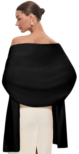 PULI Women's Black Pashmina Shawl Wraps for Evening Dress Large Scarf Blanket Long Wedding Bridal Winter Warm Shoulder Wrap