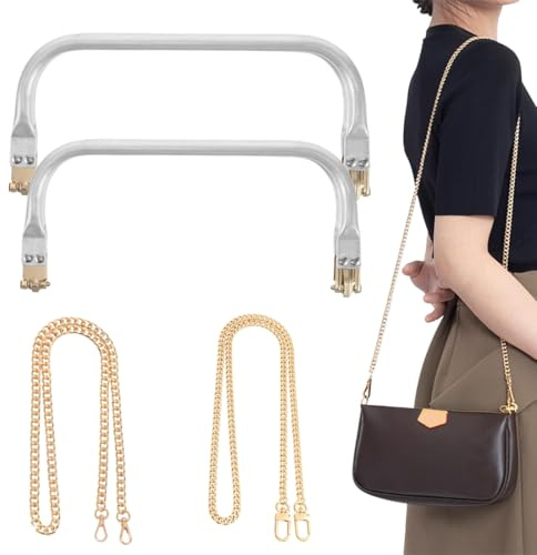 ZORVYN 2 pcs Marcos de cierre para bolsos con 2 cadenas, ideales para DIY monederos, bolsos y accesorios de bolsas (18 * 9 cm, 20 * 9 cm)