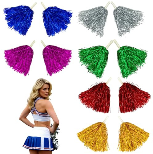 12 Cheerleader Pom Poms, Cheerleading Pom Poms for Sports Events, School Activities, Parties, Cheerleader Accessories, PET Material
