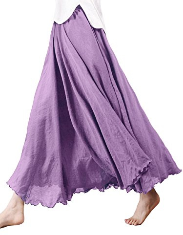 Camilife Jupe Longue en Coton et Lin pour Femme Fille Jupe Maxi Taille élastique Double Couche pour Taille XS-M 95cm Uni Pourpre
