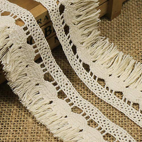 Yulakes 10 Yard 3.5cm Baumwolle spitzenband Vintage Häkelband Spitze Borte Häkelspitze Häkel-Borte Spitzenband für Nähen Handwerk Hochzeit Deko Scrapbooking Geschenkbox-Beige