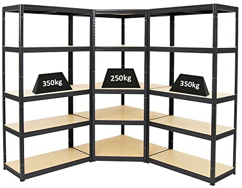 PROREGAL Mega Deal 1x Étagère d'angle + 2X Étagère Charge Lourde Slim Elephant S | Noir | Lot d'étagères Robustes de Garage, Atelier, Cave, sous-Sol, Stockage, Rangement, Rayonnage