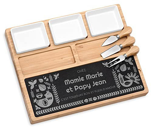 Maverton Planche à fromage à Personnaliser pour Couple - Plateau aperitif grands-parents Cadeau Personnalisé Planche apero gravée - plateau service famille - pour mariage/Noël/noces - Mamie et Papy