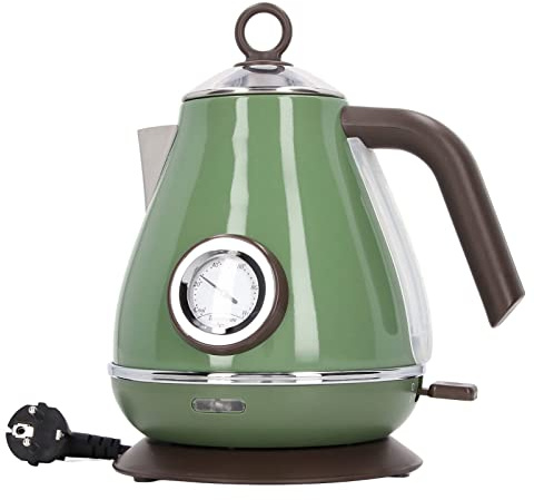Elektrischer Wasserkocher, 1.7 L Retro Paint Edelstahl Wasserkocher mit 360 Grad drehbarem Sockel, Auto Shut Off & BoilDry Schutz, 1850W Schnellkochend, Temperaturanzeige (Dunkelgrün)
