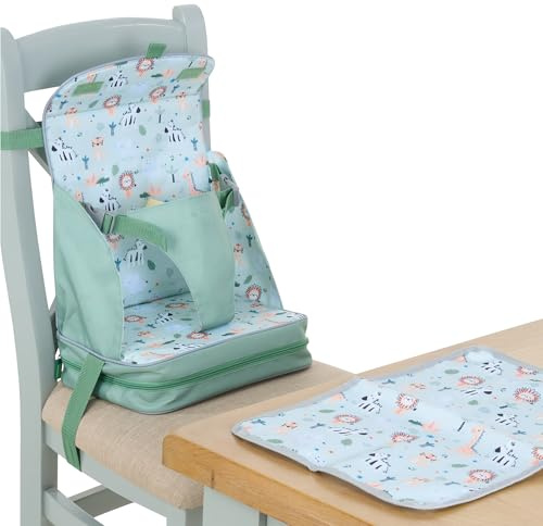 Polar Gear Portable Booster Seat with Matching Place Mat – Baby Chair with Integrated Pocket – for Toddlers Aged 1–3 – Lightweight, Safe and Easy-to-Clean – (Safari)