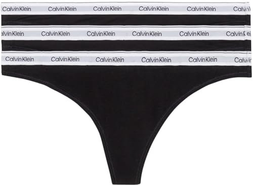 Calvin Klein Damen 3er Pack Strings Thong Unterwäsche, Schwarz (Black/Black/Black), M