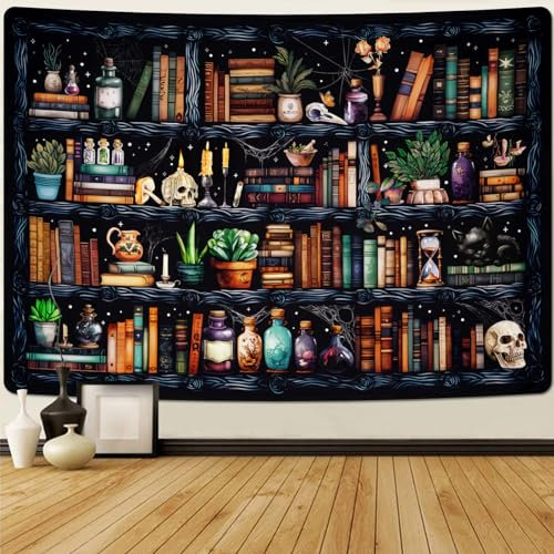 Uspring Magical Book Tapestry - Arazzo da parete con teschio gotico e gatto nero, stile vintage, da appendere alla parete, per camera da letto, decorazione per la casa (130 x 150 cm)