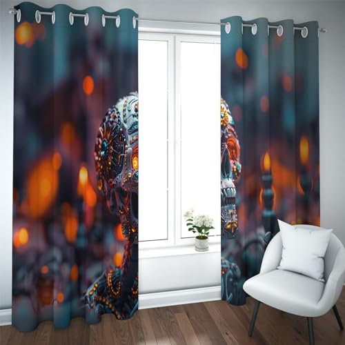 Deertweet Home Vintage Vorhänge Halloween Dekor Schädel Muster Fenster Vorhänge Moderne kreative Verdunkelungsvorhänge für Schlafzimmer Wohnzimmer Spielzimmer 2 Paneele H229xB229