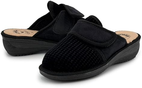JOMIX Chaussons Femme avec Scratch Chaussons Orthopediques Femme Hiver Chaussons Compensés Femme Confortable pour Maisons Fabriqué en Italie TD2448 (Noir, 38)