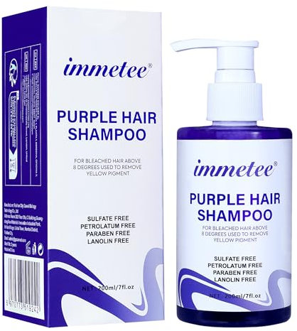 immetee Purple Shampoo, Remove Hair Blonde Tone, Effective Neutralises Yellow Tones, Toning Shampoo to Maintain the Effect of Dyed Hair Color 200ml