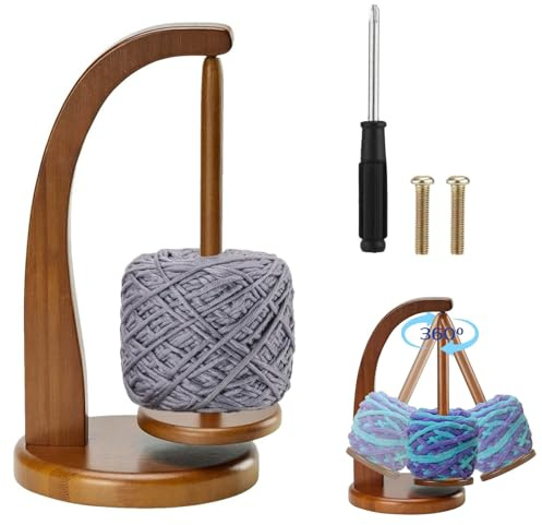 Yarn Holder for Crochet, Wool Yarn Spinner Rotating Magnetic Wooden Yarn Ball Holder with Anti-Skid Pad Crochet Accessories Knitting Lovers Gifts (Retro)
