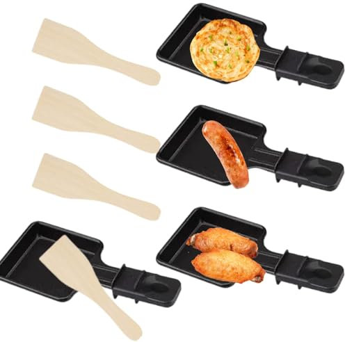 Juego de 4 sartenes para raclette, antiadherentes, para parrilla, para raclette, de repuesto, antiadherentes, con espátula, para la cocina en el restaurante