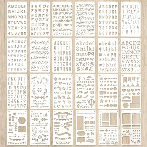 Aiyraa 24Pcs Letter Stencils Set, Small Alphabet and Number Calligraphy Stencils for Painting, Crafts, Journaling, Bullet Journal Stencil for DIY Projects, Reusable Plastic Templates for Kids & Adults