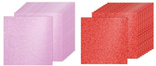 PATIKIL 40 Feuilles De Papier Cartonné À Paillettes Rouge/Rose 12x12 Pouces