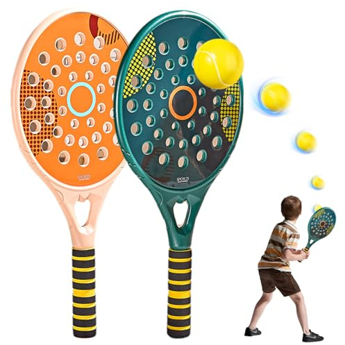 Pesoncarl Tennis Racket Set, Waterproof Beach Tennis Racket with Air Hole, 18.1x8.7 Paddle Rackets with Non Slip Handle, Rackets with Elastic Beach Ball, Toys