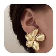 Kakonia boucle d'oreille clip,or boucle d oreille clip femme - fleur clips oreilles non percées grosse boucle d'oreille femme hypoallergénique pendante faux piercing oreille - Fleur
