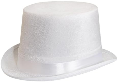 Wildarms Sombrero copa purpurina con cinta satén, accesorio disfraz mago, cabaret, fiesta, carnaval, Halloween, eventos, teatro, fotomatón, despedidas, bodas (BLANCO)