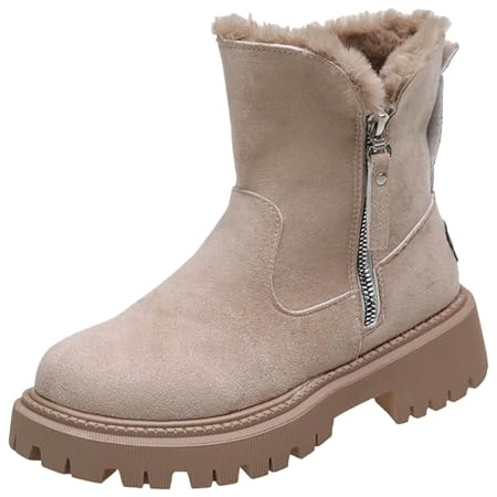 Chelsea Bottines d'hiver pour femme - En laine chaude et imperméable - Bottes d'hiver en caoutchouc - Noir - Doublées - Avec fermeture éclair latérale, Beige D, 43 EU