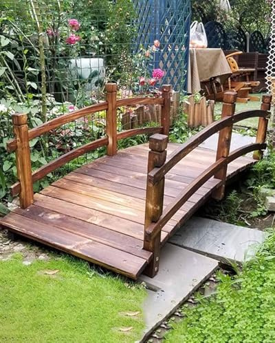 Puente de jardín de madera, puente decorativo para estanque con rieles laterales, pasarela arqueada rústica para paisaje de patio
