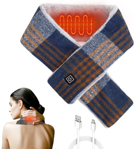 Sciarpa riscaldata per donne e uomini, cuscinetto riscaldante per il collo, per dolori al collo e alle spalle, tre impostazioni di temperatura, calore rapido (Blu)