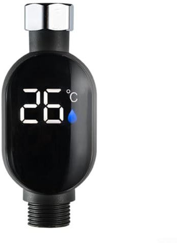 SiSinkal Termómetro digital de ducha con pantalla de temperatura para grifo de baño, acero inoxidable impermeable 304, rango de 0-99 °C, indicador LED codificado por colores, 106 x 45 mm (salida
