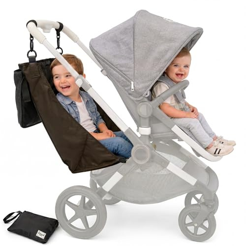 PEQUEANDO Hamac Siège Poussette – Siège Supplémentaire Deuxième Enfant 2-5 Ans Grand Frère et Sœur Compatible Toutes Poussettes Alternative Buggy Board Marchepied Poussette (Noir) | Hamac textile pour poussette Compatible toutes poussettes Siège supplémentaire enfant 2-5 ans Alternative buggy board