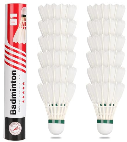 Philonext Goose Feather Badminton Shuttlecocks Birdies, 12 Pack Hight Speed Training Badminton Balls with Great Stability for Indoor Outdoor