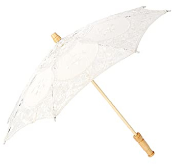 Lazmin Handmade Lace Silk Embroidery Flower Umbrella,Lady Women Wedding Bridal Umbrella,Parasol Vintage Wedding Party Bridal Umbrella for Decoration Photography(Beige Large Size)
