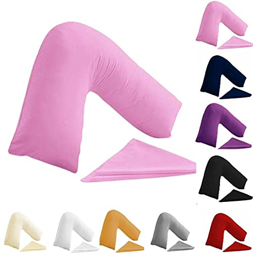 Buzzbuy Federa per cuscino a forma di V, 100% policotone, supporto ortopedico per schiena e collo, per gravidanza/allattamento, solo federa per cuscino, chiusura a busta (rosa)