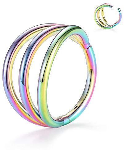Septum Clicker Nose Rings Triple Open Stack Conch Daith Piercing Jewelry Cartilage Earring Hoop Surgical Steel Conch Daith Helix Rook Lobe Earring 20G 18G 16G