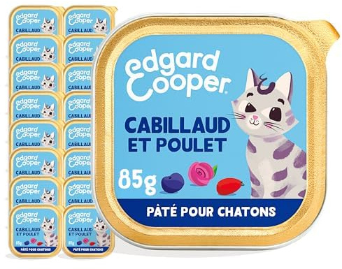 Edgard & Cooper Pâtée Pour Chaton Stérilisé, Cabillaud Poulet 16 x 85g, Nourriture humide Sans Céréales Ingrédients naturels, Riche en protéines, Sans sucres ajoutés