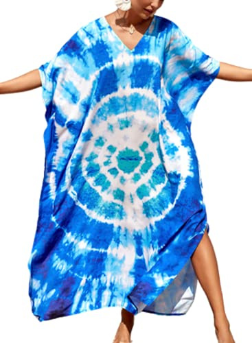 MAFA Femmes Paréo Longue Caftan Beachwear Grande Taille Kaftan Floral Maxi Bohème Boho Eté Blouse Maillot de Bain Bikini Cover Up Décontractée